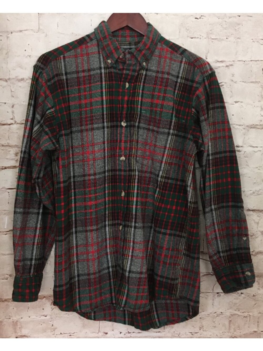 RedHead Mens Plaid Flannel Shirt Long Sleeve Button Down Gray Red Green Size S